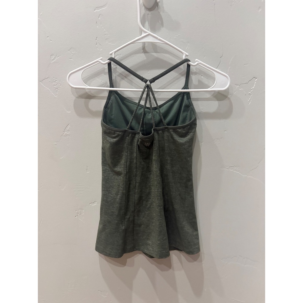 Athleta Heathered Green Strappy Racerback Tank Top with Shelf Bra XXS - Picture 2 of 4